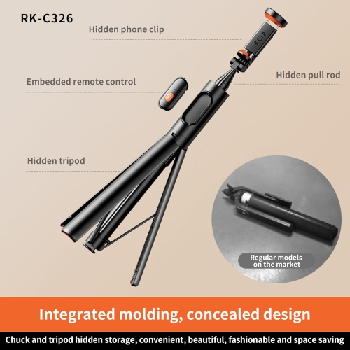 Diudiu Stick Support de voyage télescopique invisible pour égoportraits, noir et s'ouvre au sol ★Stockage dissimulé intégré ★Télécommande Bluetooth