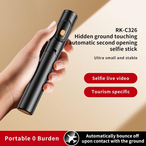 Diudiu Stick Support de voyage télescopique invisible pour égoportraits, noir et s'ouvre au sol ★Stockage dissimulé intégré ★Télécommande Bluetooth
