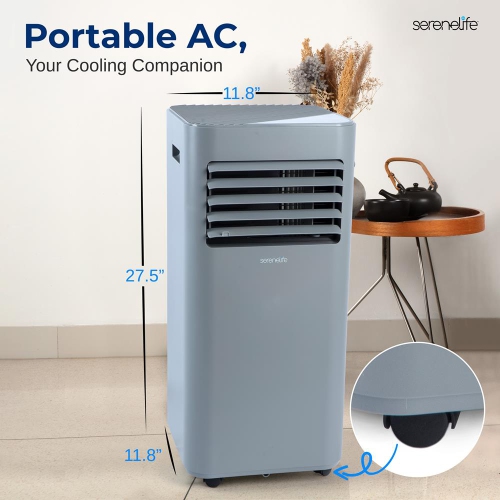 SereneLife Portable AC 8000 BTU, 3-in-1 Cooling, Dehumidifier And Fan Modes, Compact Standing Air Conditioner, Energy Efficient 300 Sq. Ft. Climate