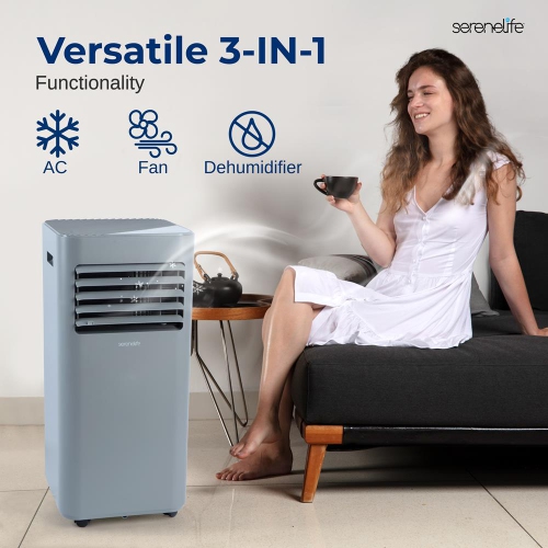 SereneLife Portable AC 8000 BTU, 3-in-1 Cooling, Dehumidifier And Fan Modes, Compact Standing Air Conditioner, Energy Efficient 300 Sq. Ft. Climate