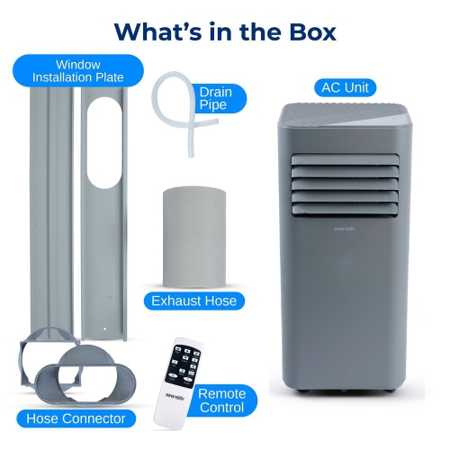 SereneLife Portable AC 8000 BTU, 3-in-1 Cooling, Dehumidifier And Fan Modes, Compact Standing Air Conditioner, Energy Efficient 300 Sq. Ft. Climate