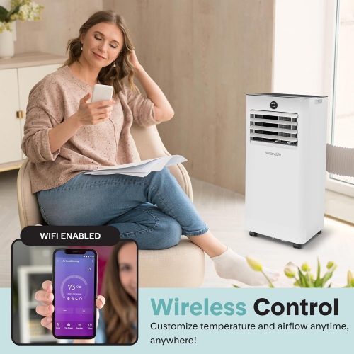 SereneLife 8,000 BTU Portable Air Conditioner & Heater, with Dehumidifier and Fan, Wifi Function, Mini AC Unit with 350 Sq. Ft. Coverage, with Remote