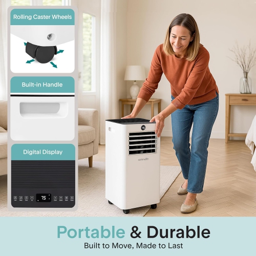 SereneLife 8,000 BTU Portable Air Conditioner & Heater, with Dehumidifier and Fan, Wifi Function, Mini AC Unit with 350 Sq. Ft. Coverage, with Remote