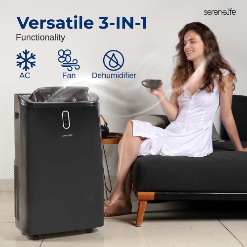 SereneLife Portable AC 12000 BTU, 3-in-1 Cooling, Dehumidifier & Fan, Energy Efficient Standing AC for 380 Sq. Ft., with Wheels & Window Mount Kit
