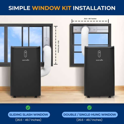 SereneLife Portable AC 12000 BTU, 3-in-1 Cooling, Dehumidifier & Fan, Energy Efficient Standing AC for 380 Sq. Ft., with Wheels & Window Mount Kit