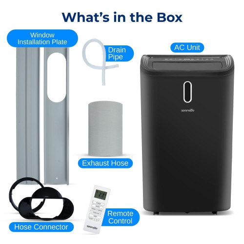 SereneLife Portable AC 12000 BTU, 3-in-1 Cooling, Dehumidifier & Fan, Energy Efficient Standing AC for 380 Sq. Ft., with Wheels & Window Mount Kit