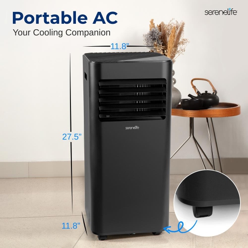 SereneLife Portable AC 8000 BTU, 3-in-1 Cooling, Dehumidifier and Fan Modes, Compact Standing Air Conditioner for 300 Sq. Ft., Energy Efficient, with