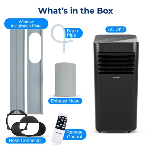 SereneLife Portable AC 8000 BTU, 3-in-1 Cooling, Dehumidifier and Fan Modes, Compact Standing Air Conditioner for 300 Sq. Ft., Energy Efficient, with