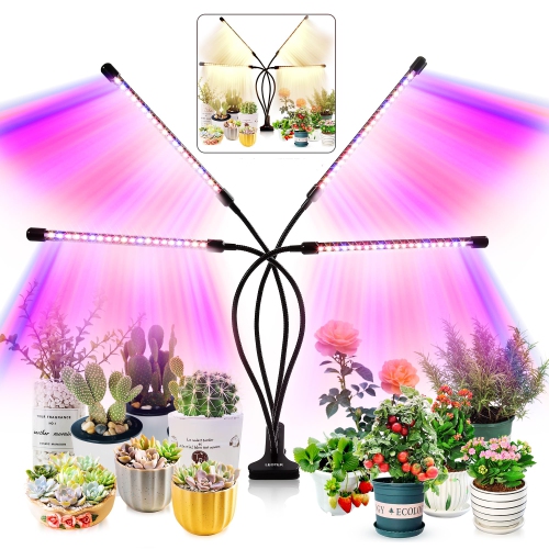 Indoor LED Plant Grow Light with Adjustable Gooseneck, Full Spectrum, 3/9/12 Hour Timer, and 9 Dimmable Levels