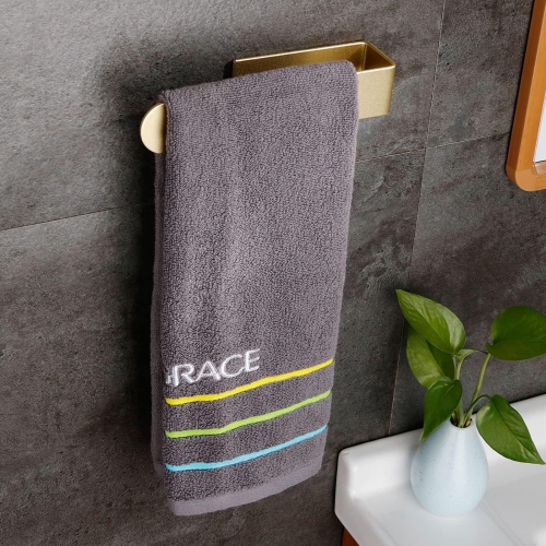 2-Piece Gold Stick-On Towel Rack, Self-Adhesive Wall-Mounted Bathroom Towel Bar