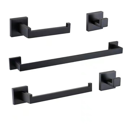5-Piece Matte Black Bathroom Towel Bar Set, Wall-Mounted Towel Rack, Toilet Paper Holder, and Hook