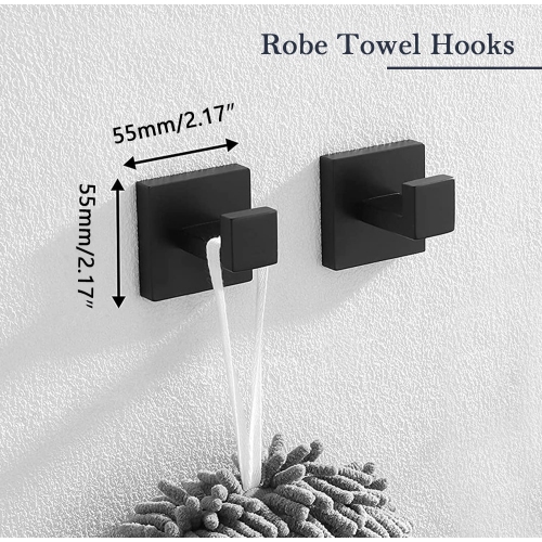 5-Piece Matte Black Bathroom Towel Bar Set, Wall-Mounted Towel Rack, Toilet Paper Holder, and Hook