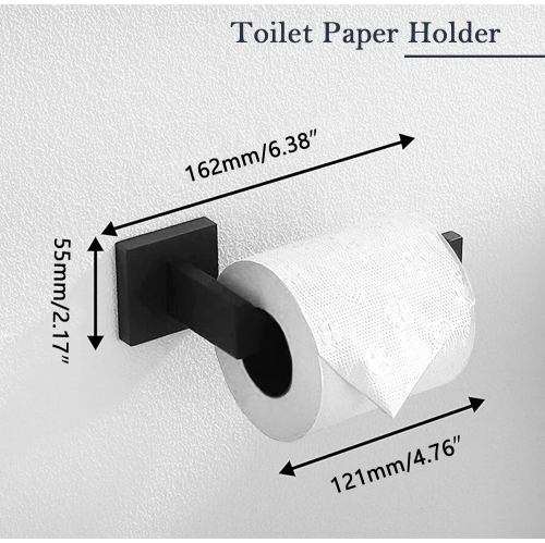 5-Piece Matte Black Bathroom Towel Bar Set, Wall-Mounted Towel Rack, Toilet Paper Holder, and Hook