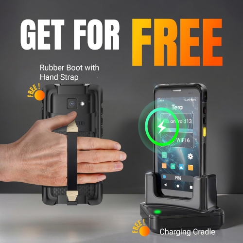 Tera Upgraded Barcode Scanner Android 13: Qualcomm CPU with Charging Cradle Handheld Rugged PDA QR 2D with Zebra SE4710 Scanner