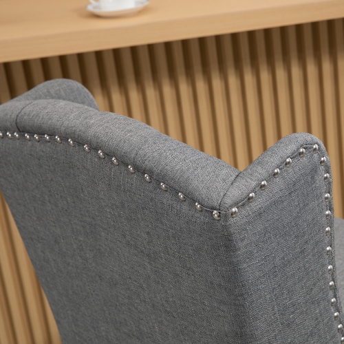 HOMCOM Counter Height Bar Stools Set of 2, Upholstered Bar Chairs with Nailhead Backrest and Footrest, Modern Barstools for Kitchen, Dining Room, Grey