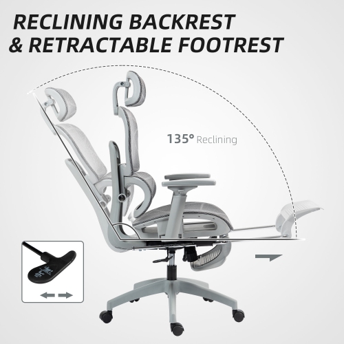 HOMCOM Ergonomic Mesh Office Chair with 3D Armrest, High Back Desk Chair with Lumbar Support, 135° Reclining, Adjustable Headrest, Footrest, Height