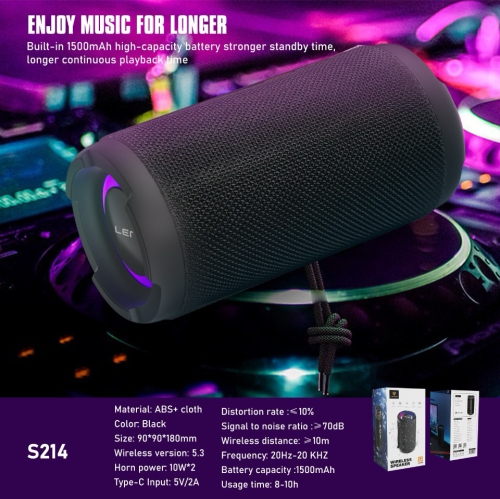 LENYES S214 Outdoor Speaker | 20 W Dual-Driver • BT 5.3 Low-Latency • IPX7 Waterproof • RGB Mood Ring & Dual-Side Logo • 1500 mAh = 10 h Play • TWS