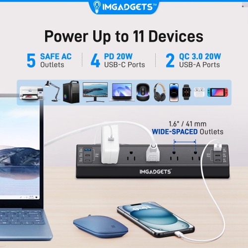 IMGadgets Standing Electric Adjustable Desk with FREE Power Strip | 40'' x 24'' Large Workspace with 2 hooks | Ergonomic Sit-Stand Desk | 3-Memory