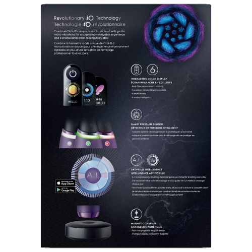 Brosse à dents électrique iO Series 8 d'Oral-B avec 2 têtes de brosse de rechange, amétrine violette