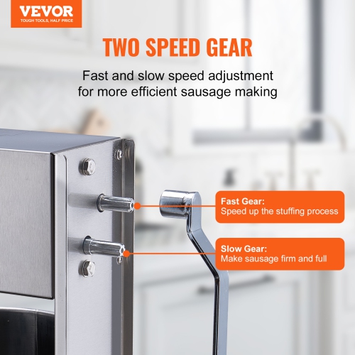VEVOR 15 L/30 LBS Manual Sausage Stuffer, Vertical Sausage Machine, Dual-Speed Meat Stuffer, Made of Food-Grade 304 Stainless Steel, Includes 5