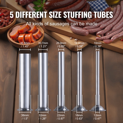 VEVOR 15 L/30 LBS Manual Sausage Stuffer, Vertical Sausage Machine, Dual-Speed Meat Stuffer, Made of Food-Grade 304 Stainless Steel, Includes 5