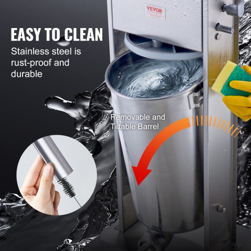 VEVOR 15 L/30 LBS Manual Sausage Stuffer, Vertical Sausage Machine, Dual-Speed Meat Stuffer, Made of Food-Grade 304 Stainless Steel, Includes 5