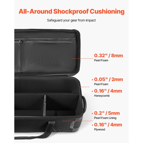 VEVOR Studio Equipment Trolley Case, 46.46 x 14.57 x 11.81 in / 118 x 37 x 30 cm, Rolling Camera Bag, Carrying Bag with Wheels Straps Padded