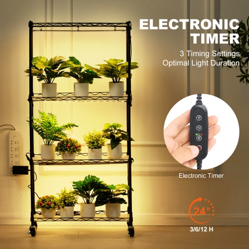 VEVOR 4-Tier Plant Stand with Grow Light, Plant Shelf with 45W Full Spectrum Grow Light, 3 Mode Plant Light with Timer and Wheel for Seed Starting,