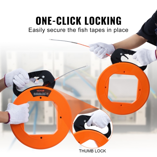 VEVOR 100-foot, 1/4-inch Fish Tape, PET Wire Puller with Optimized Housing and Handle, Easy-to-Use Cable Puller Tool, Flexible Wire Fishing Tools for