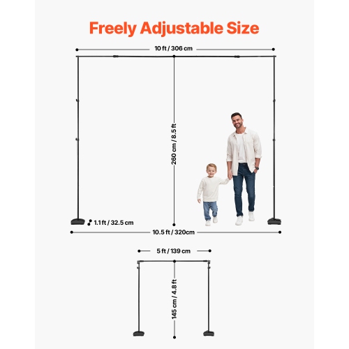 VEVOR 8.5x10 ft Backdrop Stand, Adjustable Photo Backdrop Stand Kit, Portable Background Backdrop Stand with 7 Crossbars, Heavy Duty Projector Screen