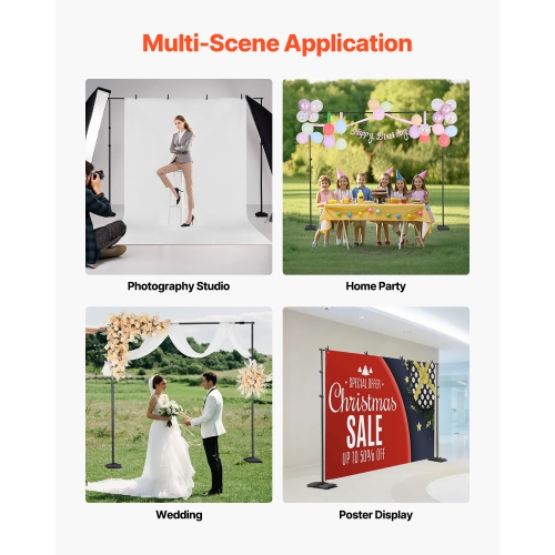 VEVOR 8.5x10 ft Backdrop Stand, Adjustable Photo Backdrop Stand Kit, Portable Background Backdrop Stand with 7 Crossbars, Heavy Duty Projector Screen