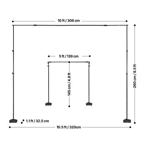 VEVOR 8.5x10 ft Backdrop Stand, Adjustable Photo Backdrop Stand Kit, Portable Background Backdrop Stand with 7 Crossbars, Heavy Duty Projector Screen