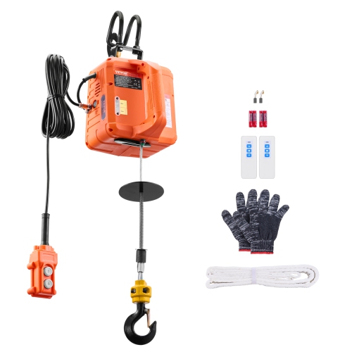 VEVOR 3-in-1 Electric Hoist Winch, 1100 lbs Capacity, 1500W Portable Power Winch, 30 ft Lifting Height, 16 ft/min with Wire and Wireless Remote