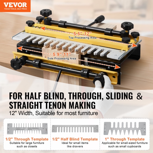 VEVOR 12 in Width Dovetail Jig, Dove Tailing Router Jigs with 4 Router Bits & 3 Templates, Precise Alignment Dove Tail Jig, Mortise and Tenon