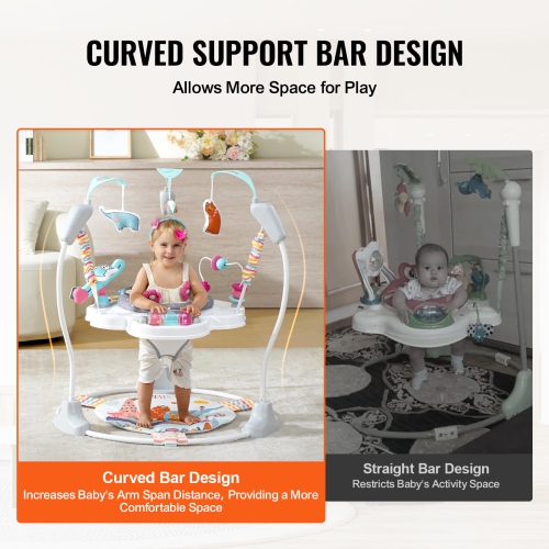 VEVOR 360° Rotation Baby Bouncer, Baby Activity Center Adjustable Height, Toddler Play Jumper with Developmental Toys, Music Lights,Baby SpaceSaver