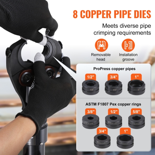 VEVOR Copper Pipe Crimping Tool, Hydraulic Driven Press Tool with 1/2", 3/4", 1" Jaws for Copper Pipe and 3/8", 1/2", 5/8", 3/4", 1" Jaws for ASTM