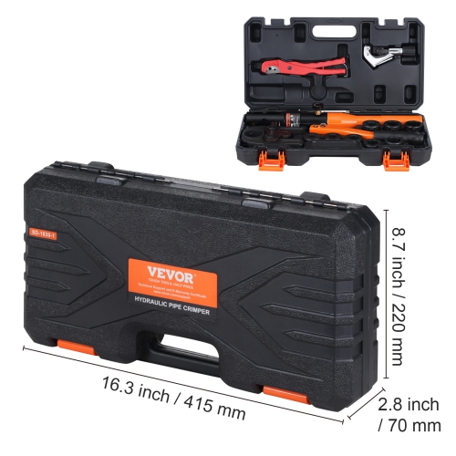 VEVOR Copper Pipe Crimping Tool, Hydraulic Driven Press Tool with 1/2", 3/4", 1" Jaws for Copper Pipe and 3/8", 1/2", 5/8", 3/4", 1" Jaws for ASTM
