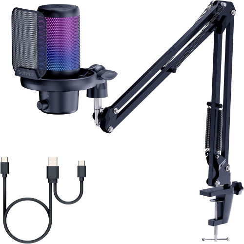 Microphone de jeu USB avec suppression du bruit et éclairage RVB de FEELWORLD
