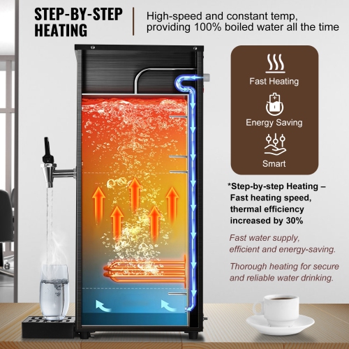VEVOR 1500W Commercial Water Boiler, Electric Hot Water Dispenser with 316 Stainless Steel Heating Tube, Step-by-step Fast Heating 50L per Hour Hot