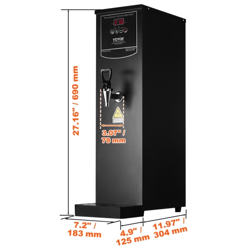 VEVOR 1500W Commercial Water Boiler, Electric Hot Water Dispenser with 316 Stainless Steel Heating Tube, Step-by-step Fast Heating 50L per Hour Hot