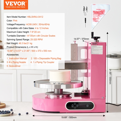 Machine à décorer pour gâteau 25-320&nbsp;tr/min de VEVOR, machine à apprêt à la crème, machine à glaçage à gâteau à faible bruit, plateau tournant