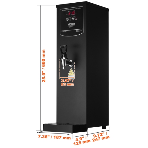 VEVOR Commercial Water Boiler, Electric Hot Water Dispenser with 316 Stainless Steel Heating Tube, 1500W Step-by-step Fast Heating 50L per Hour Hot