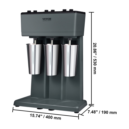 VEVOR 375W Milkshake Maker, 3 Electric Milkshake Machine, Triple Heads Drink Mixer Blender Machine, 3-Speed Milkshake Mixer with 3 x 820 ml Stainless