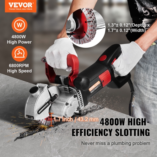 VEVOR 2500W Wall Chaser,38 mm Cutting Width,Wall Groove Cutting Machine 34MM Cutting Depth,Wall Slotting Machine With 5 Saw Blades 4.5" Diameter