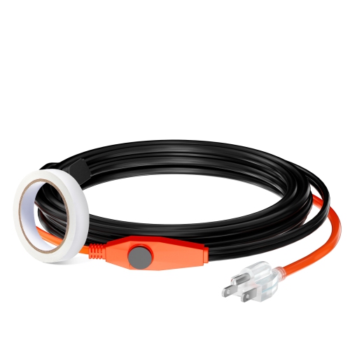 VEVOR 12FT 7W/FT Pipe Heating Cable, Heat Tape for Pipes with Built-in Thermostat, Water Pipe Heat Cable Protects PVC Hose, Metal and Plastic Pipe