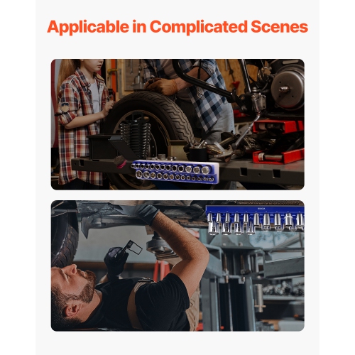 VEVOR Magnetic Socket Organizer Set, 3PCS Magnetic Socket Holder, 1/4'', 3/8'' & 1/2'' Metric Socket Trays with Clear Labels, Hold up to 75PCS