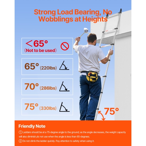 VEVOR 16.5ft Telescoping Ladder, Stainless Steel Lightweight Extension Ladder, Multi-Button Retraction Collapsible Ladders, 330LBS Capacity &