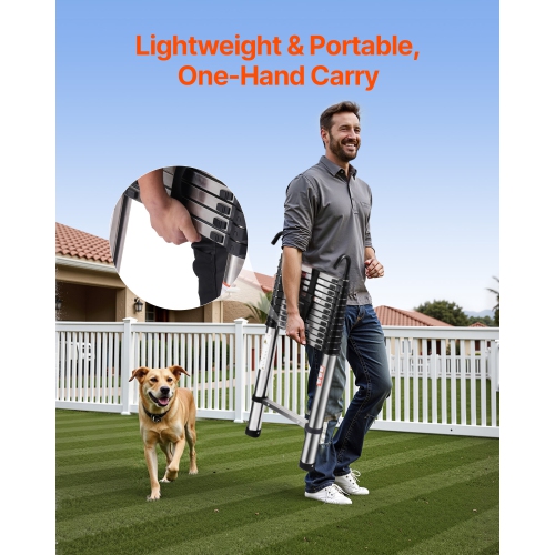 VEVOR 16.5ft Telescoping Ladder, Stainless Steel Lightweight Extension Ladder, Multi-Button Retraction Collapsible Ladders, 330LBS Capacity &