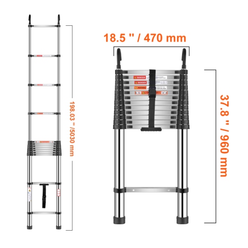 VEVOR 16.5ft Telescoping Ladder, Stainless Steel Lightweight Extension Ladder, Multi-Button Retraction Collapsible Ladders, 330LBS Capacity &