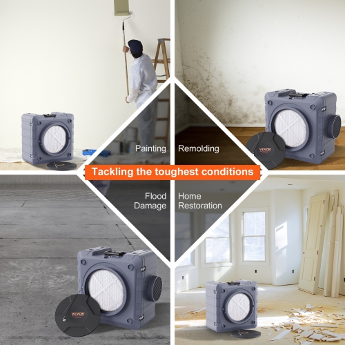 VEVOR 800 CFM Air Scrubber with 3-Stage Filtration, Stackable Negative Air Machine , Air Cleaner with MERV10, Carbon, H13 HEPA, for Home, Industrial